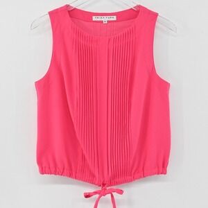 TRINA TURK Womens Pleated Top Size S Hot Pink Tie Front Feminine Sleeveless Chic